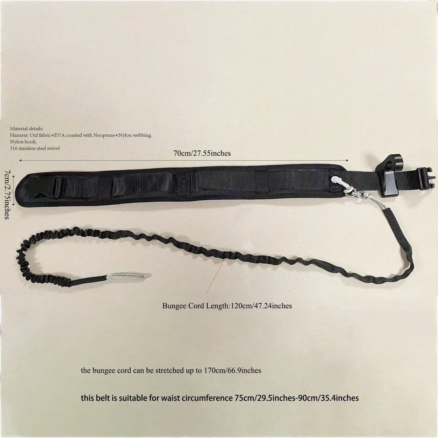 Wingfoil waist harness with leash